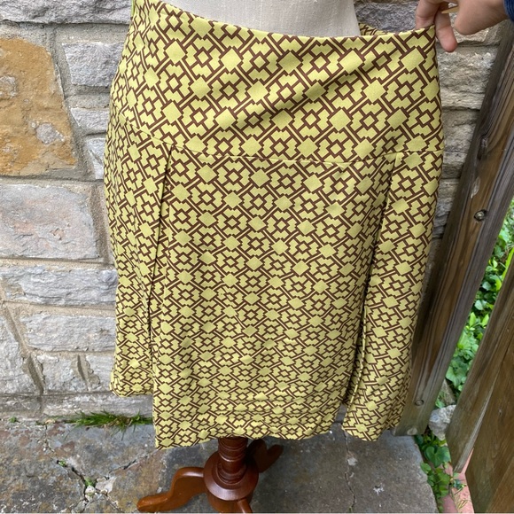 J McLaughlin retro mod geometric pattern green brown skirt 10 - Picture 7 of 15